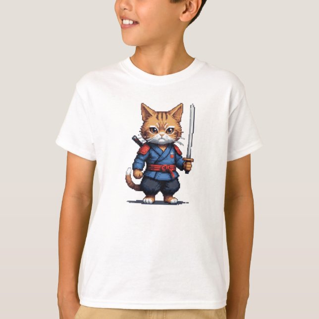 Samurai Cat Pixel Art T-Shirt (Front)
