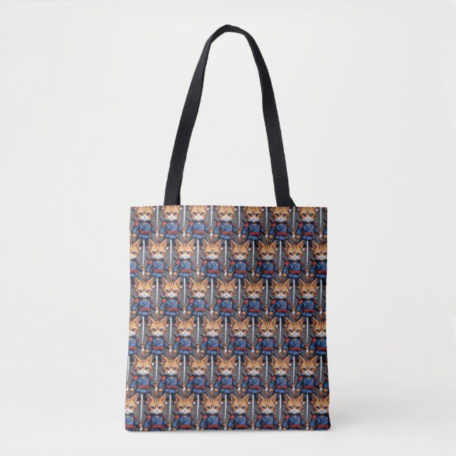 Samurai Cat Pixel Art Tote Bag (Front)