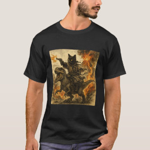Samurai Cat Riding Dinosaur in Volcanic Eruption A T-Shirt