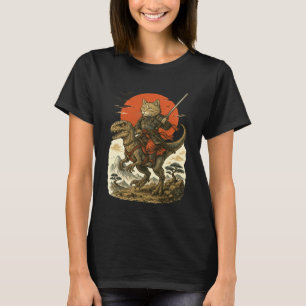 Samurai Cat Riding Raptor Japanese Fantasy Warrior T-Shirt