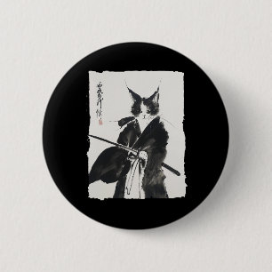 Samurai Cat Tee Vintage Ukiyo-e Warrior Art Graphi 2 Inch Round Button