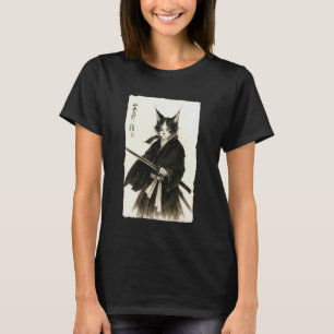 Samurai Cat Vintage Retro Ukiyo-e Warrior Graphic T-Shirt
