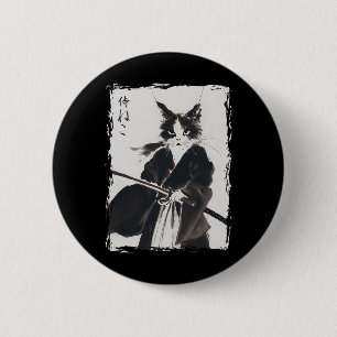Samurai Cat Vintage Ukiyo E Cool Warrior Cat Japan 2 Inch Round Button
