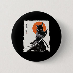Samurai Cat Vintage Ukiyo-e Funny Warrior Cat Mang 2 Inch Round Button