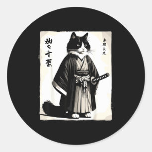 Samurai Cat Vintage Warrior Japanese Anime  Classic Round Sticker