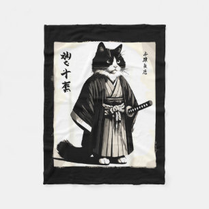 Samurai Cat Vintage Warrior Japanese Anime  Fleece Blanket