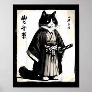 Samurai Cat Vintage Warrior Japanese Anime  Poster