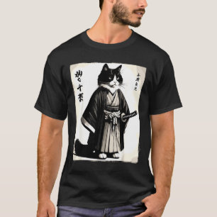 Samurai Cat Vintage Warrior Japanese Anime  T-Shirt