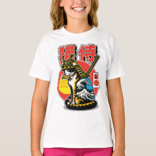 Samurai Cat Warrior – Bold Japanese Wave Tattoo T-Shirt