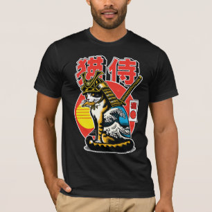 Samurai Cat Warrior – Bold Japanese Wave Tattoo T-Shirt