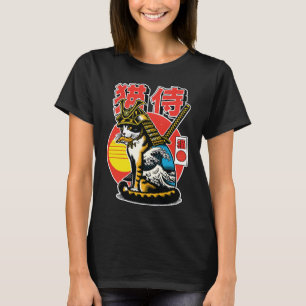 Samurai Cat Warrior – Bold Japanese Wave Tattoo T-Shirt