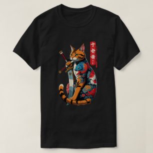 Samurai Cat Warrior – Epic Japanese Tattoo Style  T-Shirt