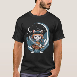Samurai Cat Warrior Full Moon Art T-Shirt