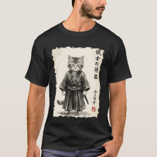 Samurai Cat Warrior Japanese Art Kawaii Anime Cat  T-Shirt