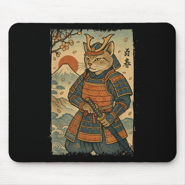 Samurai Cat Warrior Japanese Ukiyo-e Artwork Cat S Mouse Pad (Front)