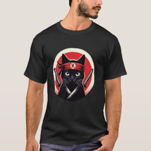 Samurai Cat Warrior Katana Japanese Ninja Art T-Shirt