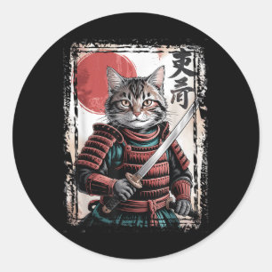 Samurai Cat Warrior Ukiyo Ink Artwork Cat Samurai Classic Round Sticker