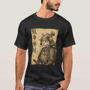 Samurai Cat Warrior Victory Japanese Kanji Bushido T-Shirt