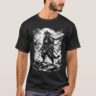 Samurai Cat Warrior Vintage Ink Style Graphic T-Shirt