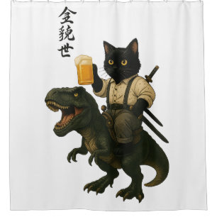 Samurai Cat with Beer & T-Rex Retro Japanese Art