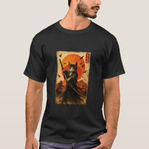 Samurai Cat with Katana Japanese Sunset Warrior De T-Shirt