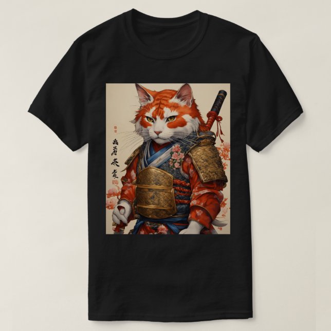 Samurai Cat with Koi Armour T-Shirt Design (Design Front)