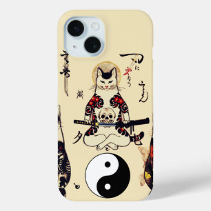 SAMURAI CATS IN SKULL,SKELETON,BUTTERFLY TATTOOS  iPhone 15 CASE