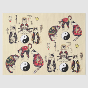 SAMURAI CATS IN SKULL,SKELETON,BUTTERFLY TATTOOS  TISSUE PAPER