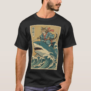 Samurai Chat Riding Shark Japonais Pullover