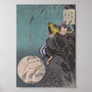 Samurai climbing Ninja-like up a Mountain Poster