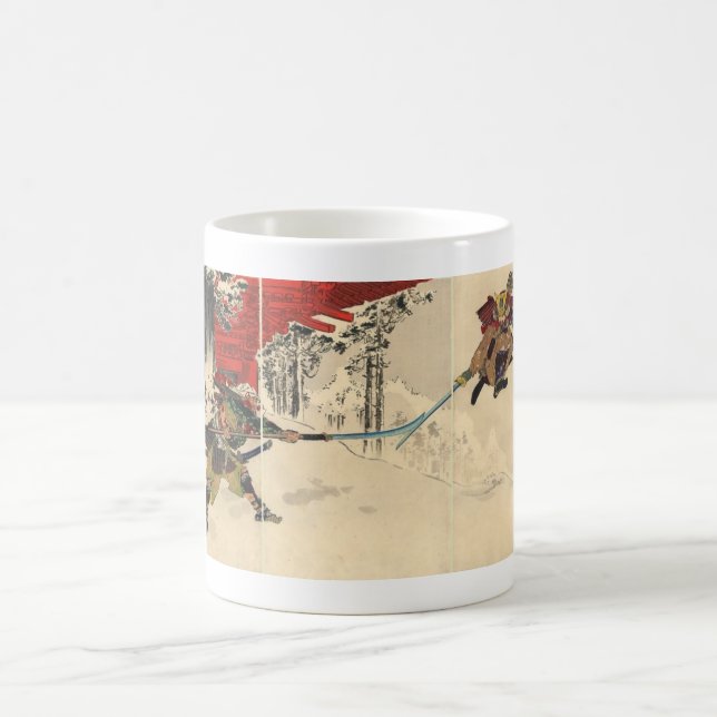 Samurai combat in the snow circa 1890 coffee mug (Center)