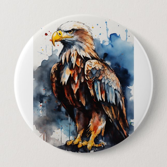 Samurai Eagle: Hyper-Realistic Battlefield Scene 4 Inch Round Button (Front)