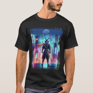 Samurai Electric Pole In Japanese Retro Cyberpunk  T-Shirt