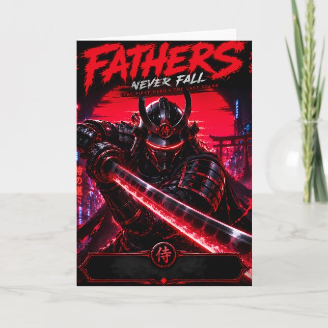 Samurai Father Neon Greeting Card (Front)