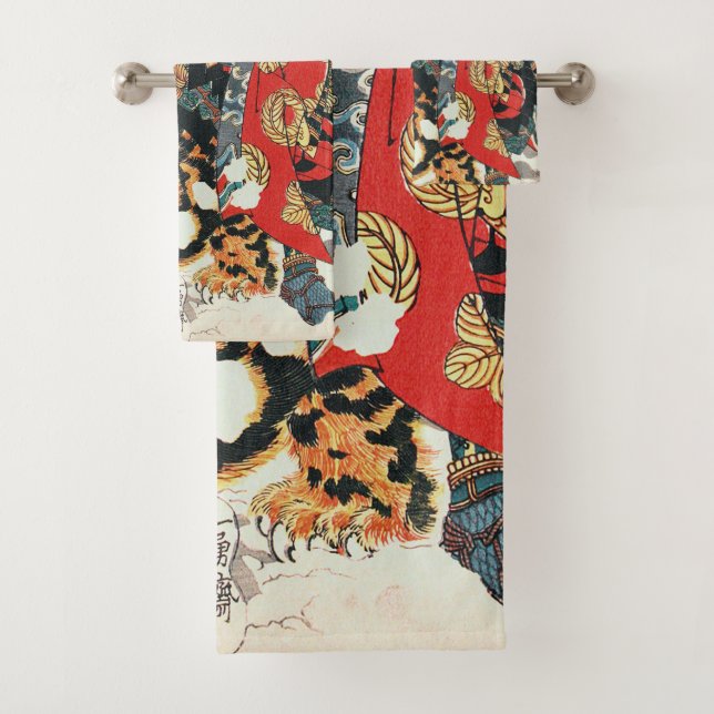 Samurai Fighting a Tiger, Kuniyoshi, Ukiyo-e Bath Towel Set (Insitu)