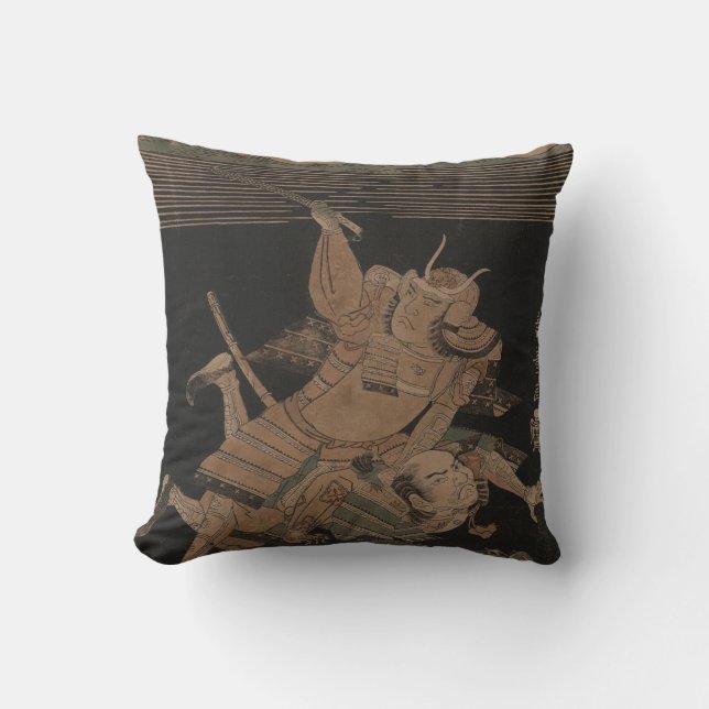 Samurai Fighting at Night circa 1770 Throw Pillow (Front)