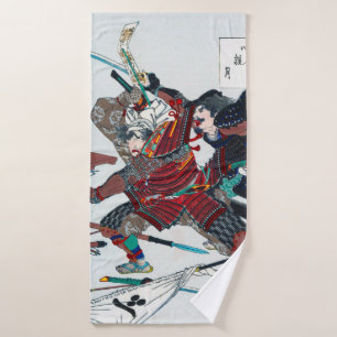 Samurai Fighting in Armor, Tsukioka Yoshitoshi Bath Towel