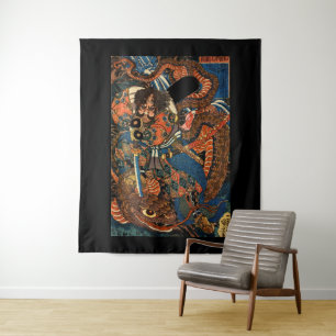 SAMURAI FIGHTING MONSTER TAPESTRY