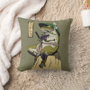 Samurai Frog: Guardian of the Lotus Throw Pillow