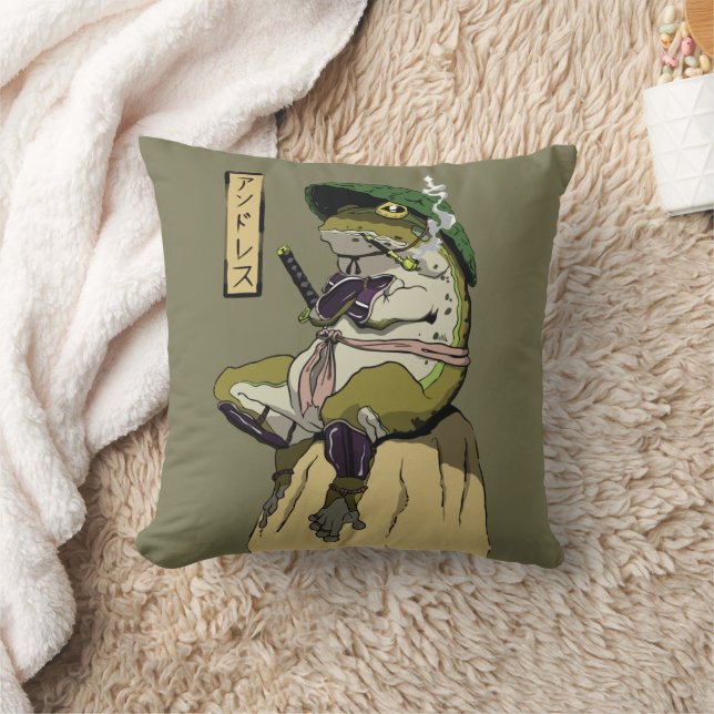 Samurai Frog: Guardian of the Lotus Throw Pillow (Blanket)