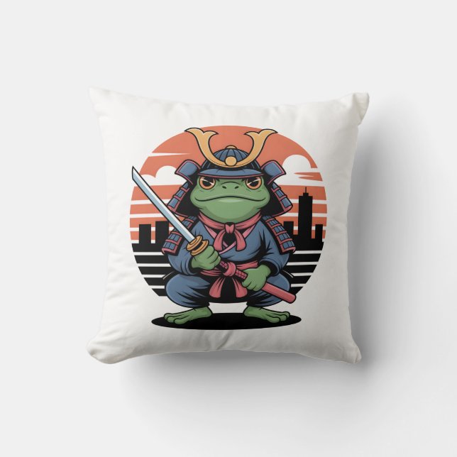 Samurai Frog Throw Pillow (Front)