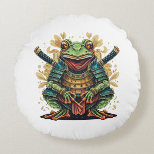 Samurai frog warrior Round Pillow
