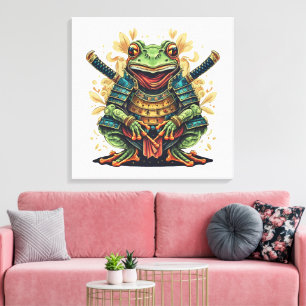 Samurai frog warrior Stretched Canvas Print