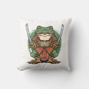 Samurai frog warrior Throw Pillow