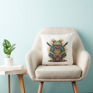 Samurai frog warrior Throw Pillow 16" x 16"
