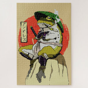 Samurai Frog with Red Sun Aesthetic Jigsaw Puzzle