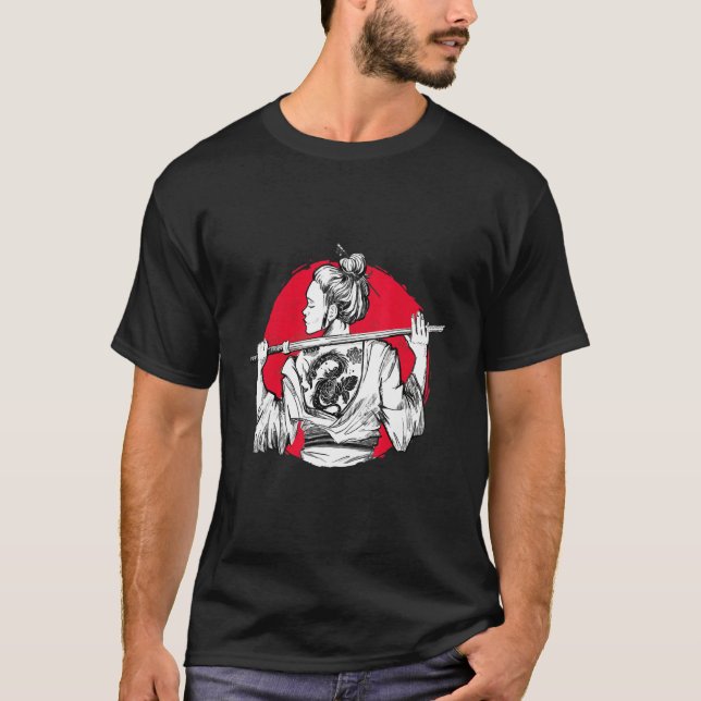 Samurai Girl Tattoo Japan Katana Sword Ninja Warri T-Shirt (Front)