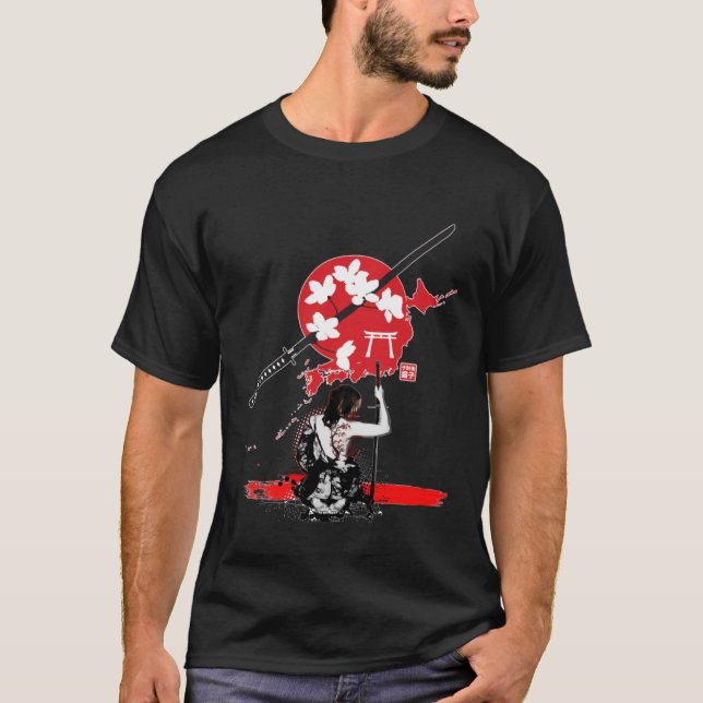 Samurai Girl warrior bushido code Japanese swordsm T-Shirt (Front)