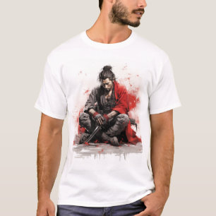 Samurai Guerrier Crouching avec T-Shirt d'épée tir