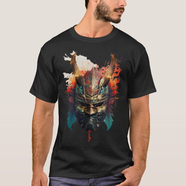 Samurai Helmet Warrior Bushido Oni Mask Japanese C T-Shirt (Front)